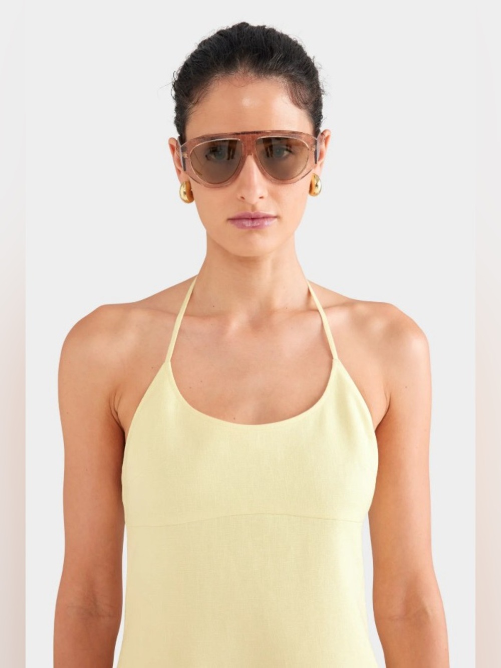 Venroy 100% Linen Halter Neck Scoop Neck Mini Dress Pastel Yellow NWOT - Picture 5 of 13